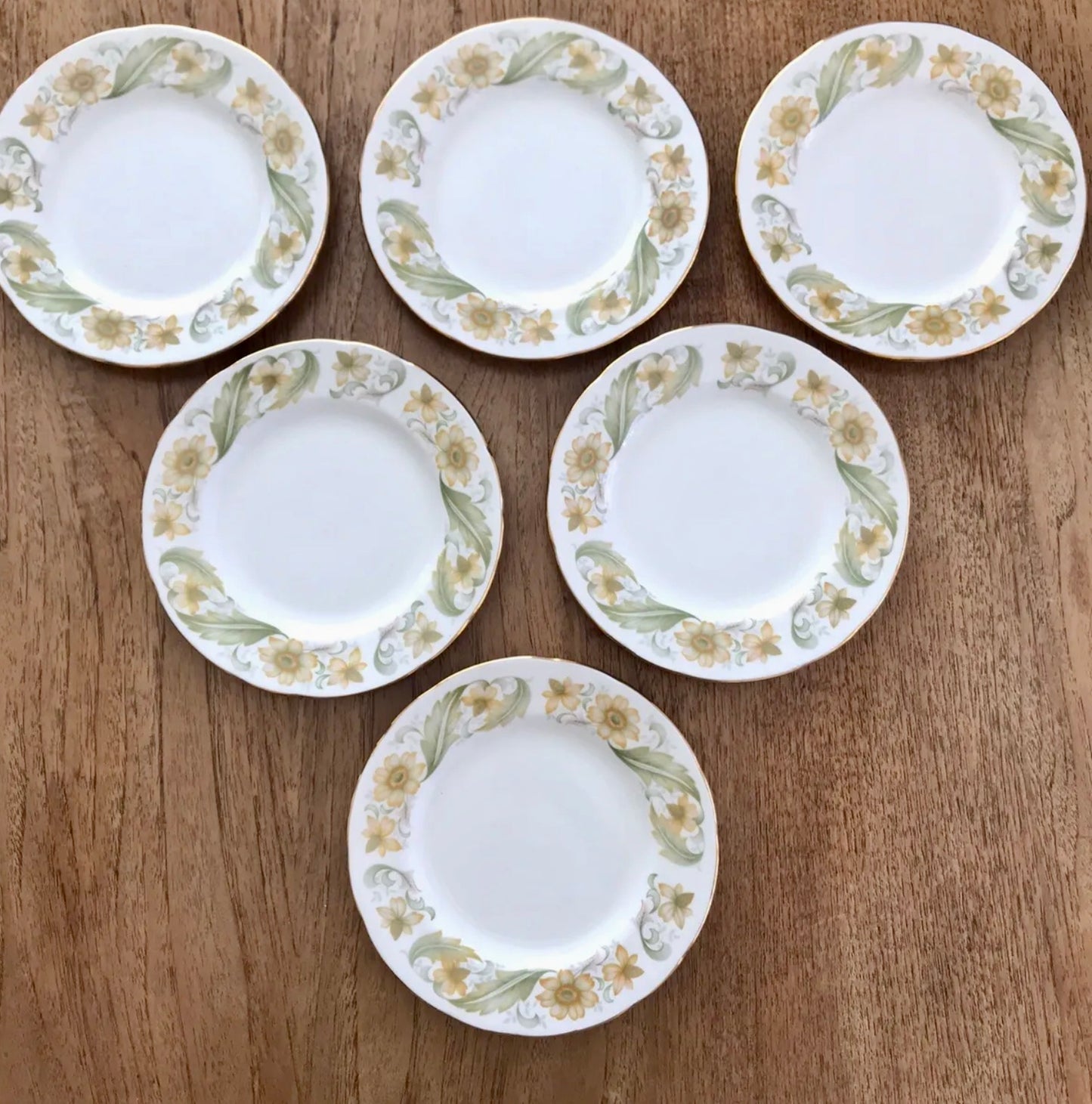 Vintage Duchess China Greensleeves Design Set Of 6 Tea Plates Green Apricot