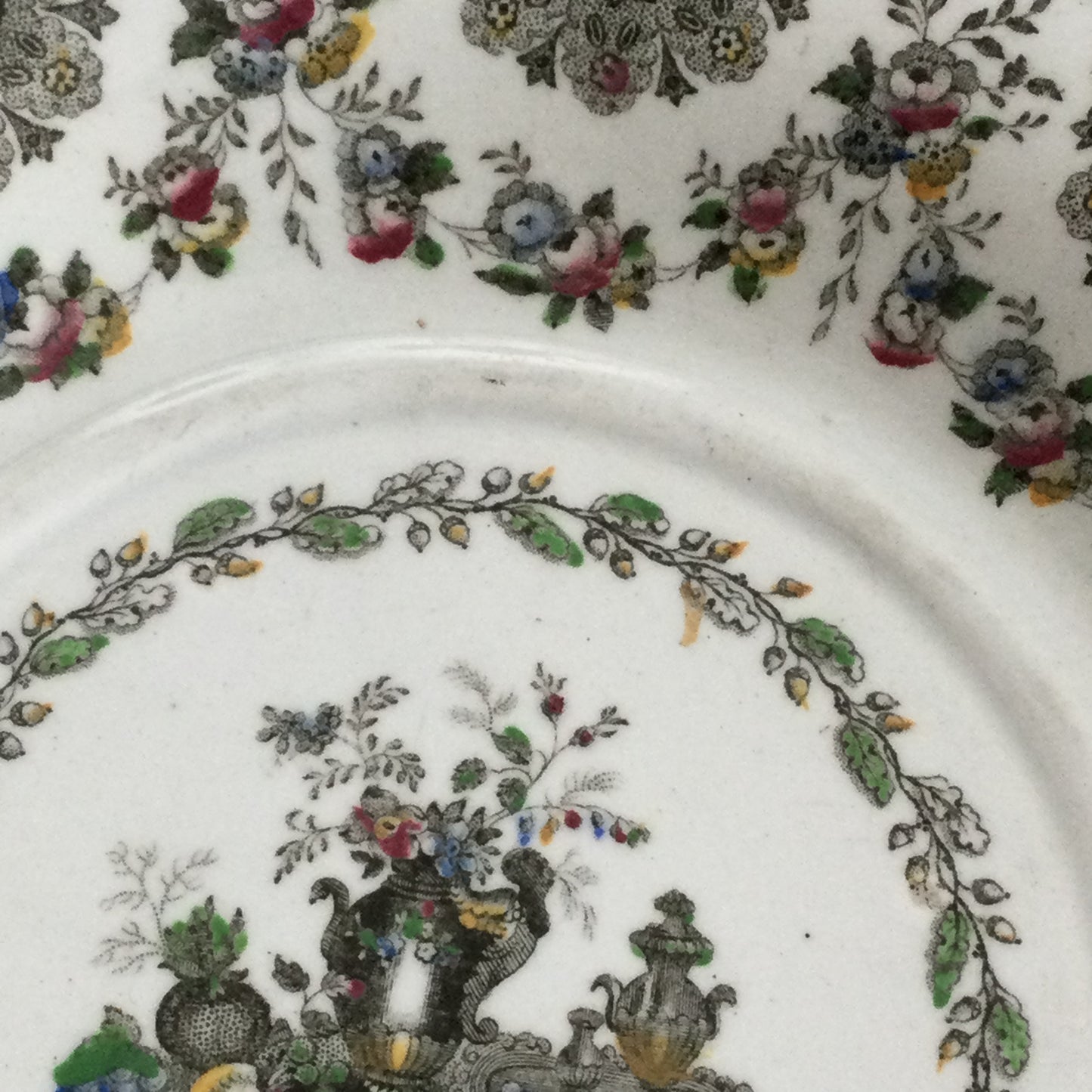 Antique Victorian Dish /Plate with twin lug handles fruit and flower design staffs c1835. English china.