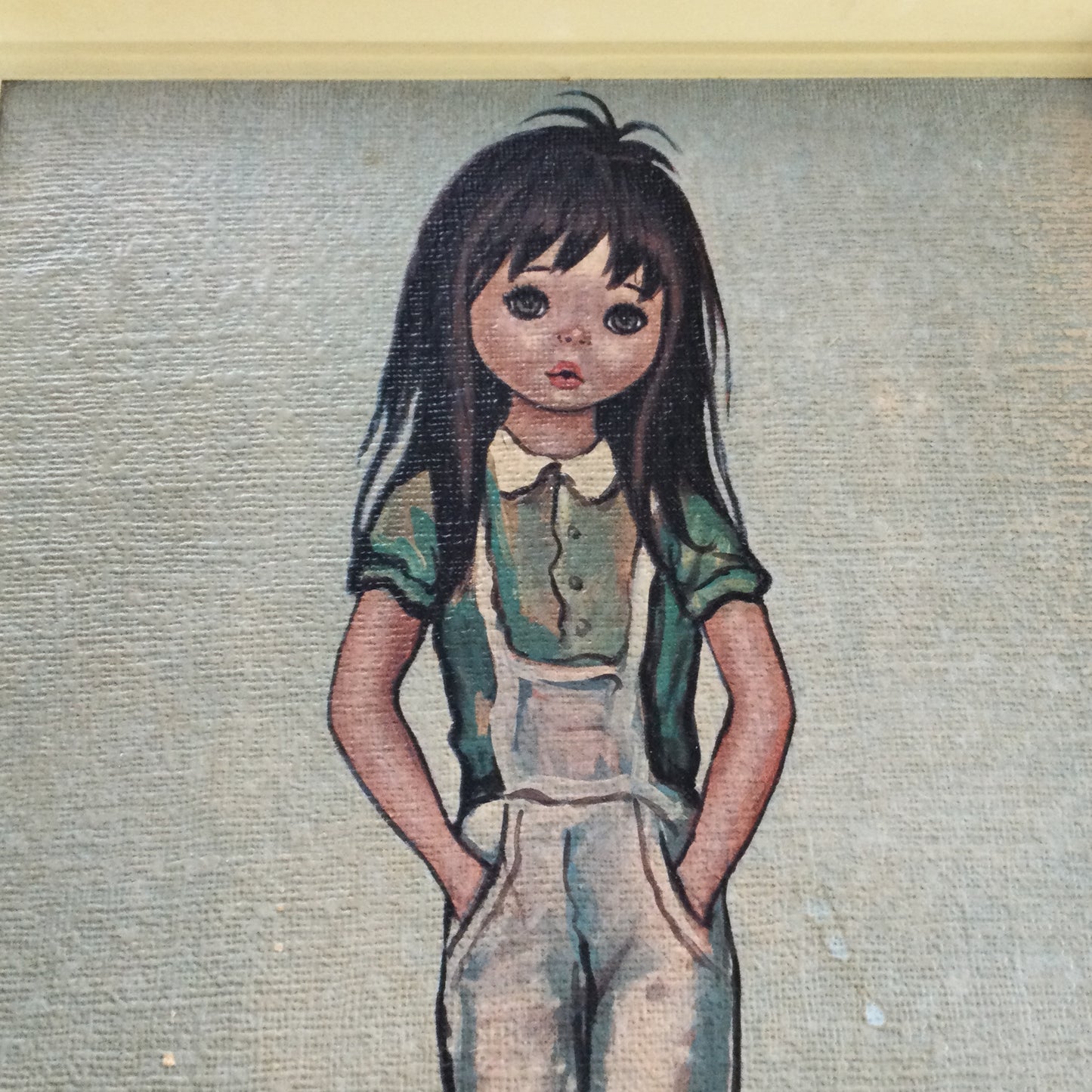 Pair of vintage Ozz Franca style Big Eyes girl and boy pictures / prints. 1960s retro kitsch wall art