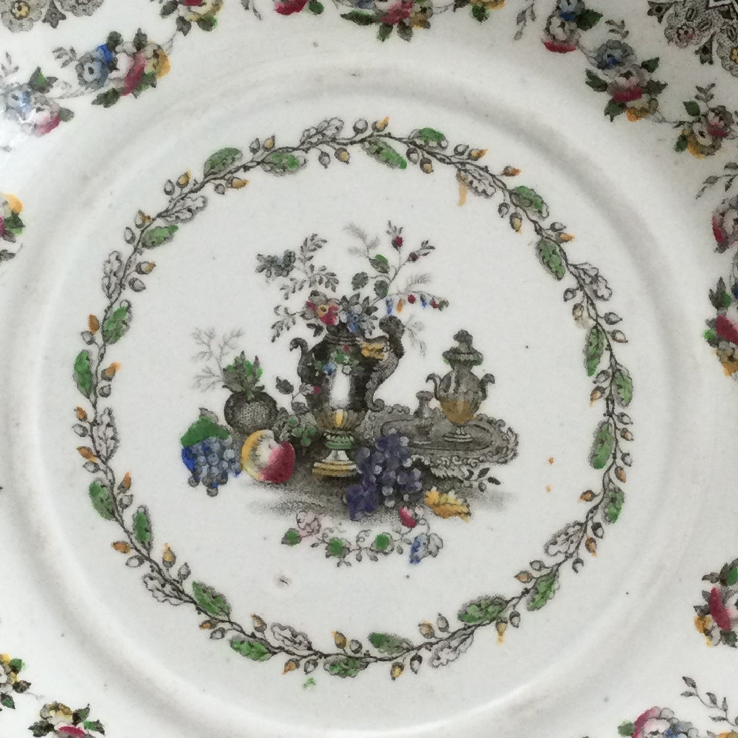 Antique Victorian Dish /Plate with twin lug handles fruit and flower design staffs c1835. English china.