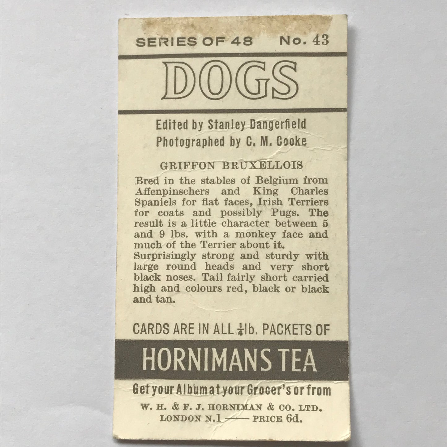 Horniman’s Tea Card DOGS no. 43 GRIFFON BRUXELLOIS 1960s