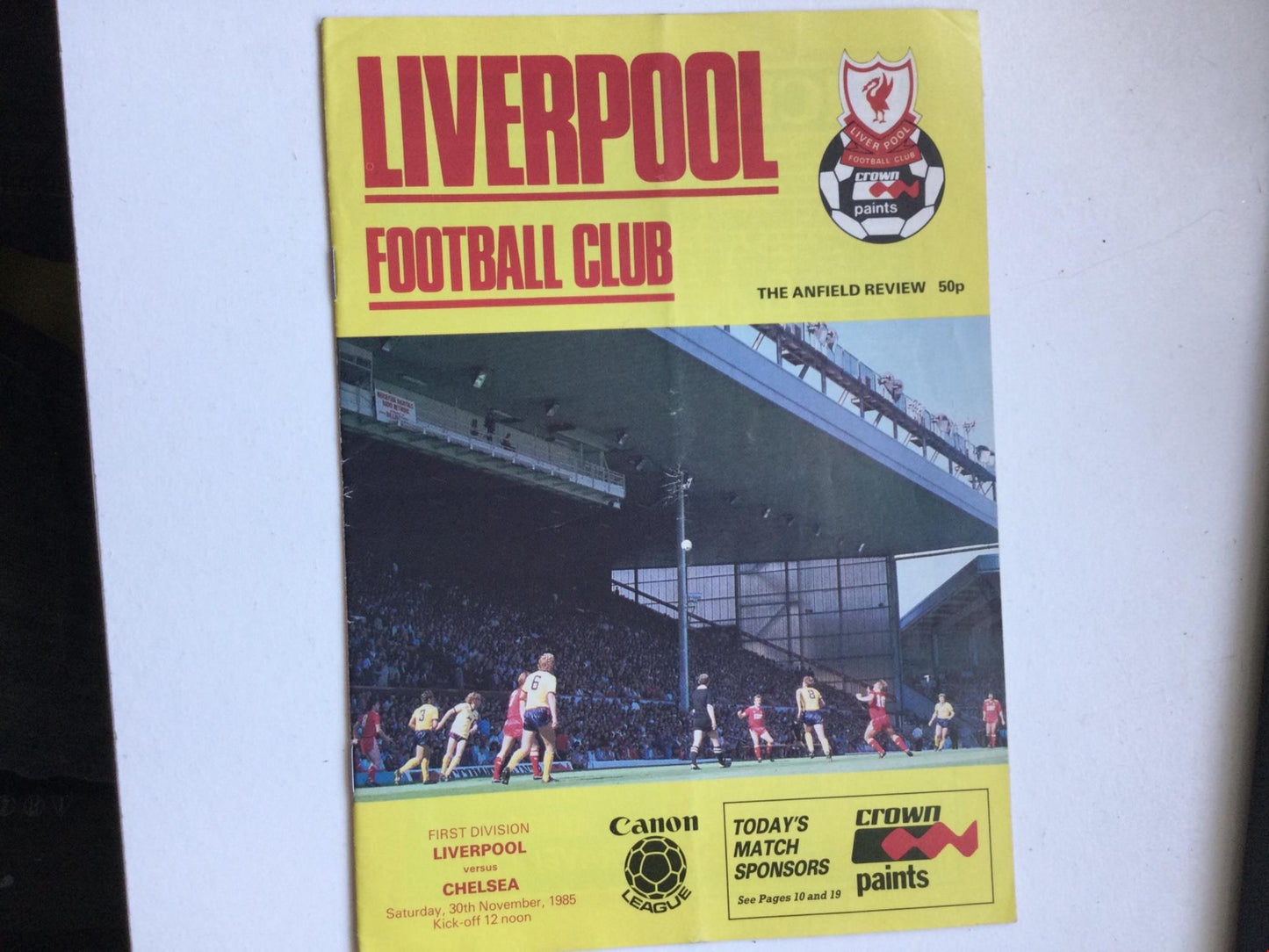 Vintage LIVERPOOL football programme NOV 1985 V CHELSEA Grobbelaar Nicol Beglin