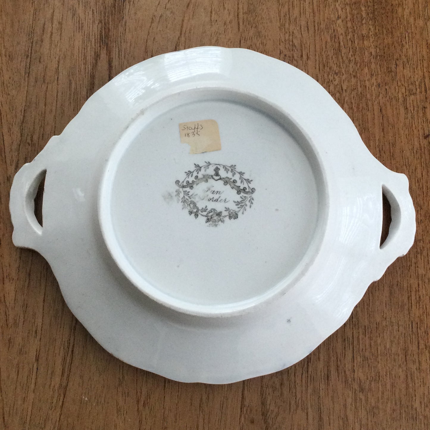 Antique Victorian Dish /Plate with twin lug handles fruit and flower design staffs c1835. English china.