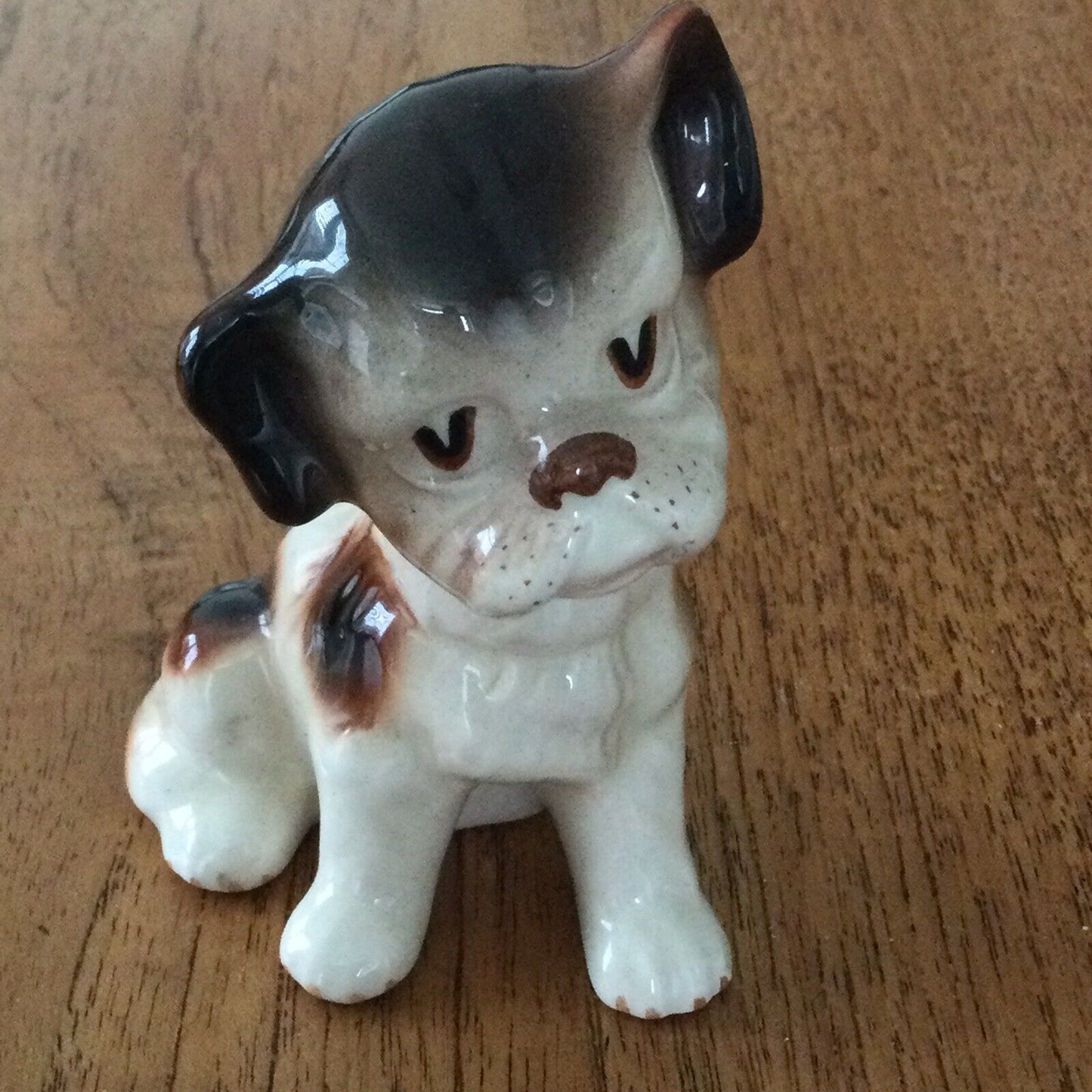 Cute Vintage Puppy Dog Ornament Sitting Brown and Cream Jowls Boxer?