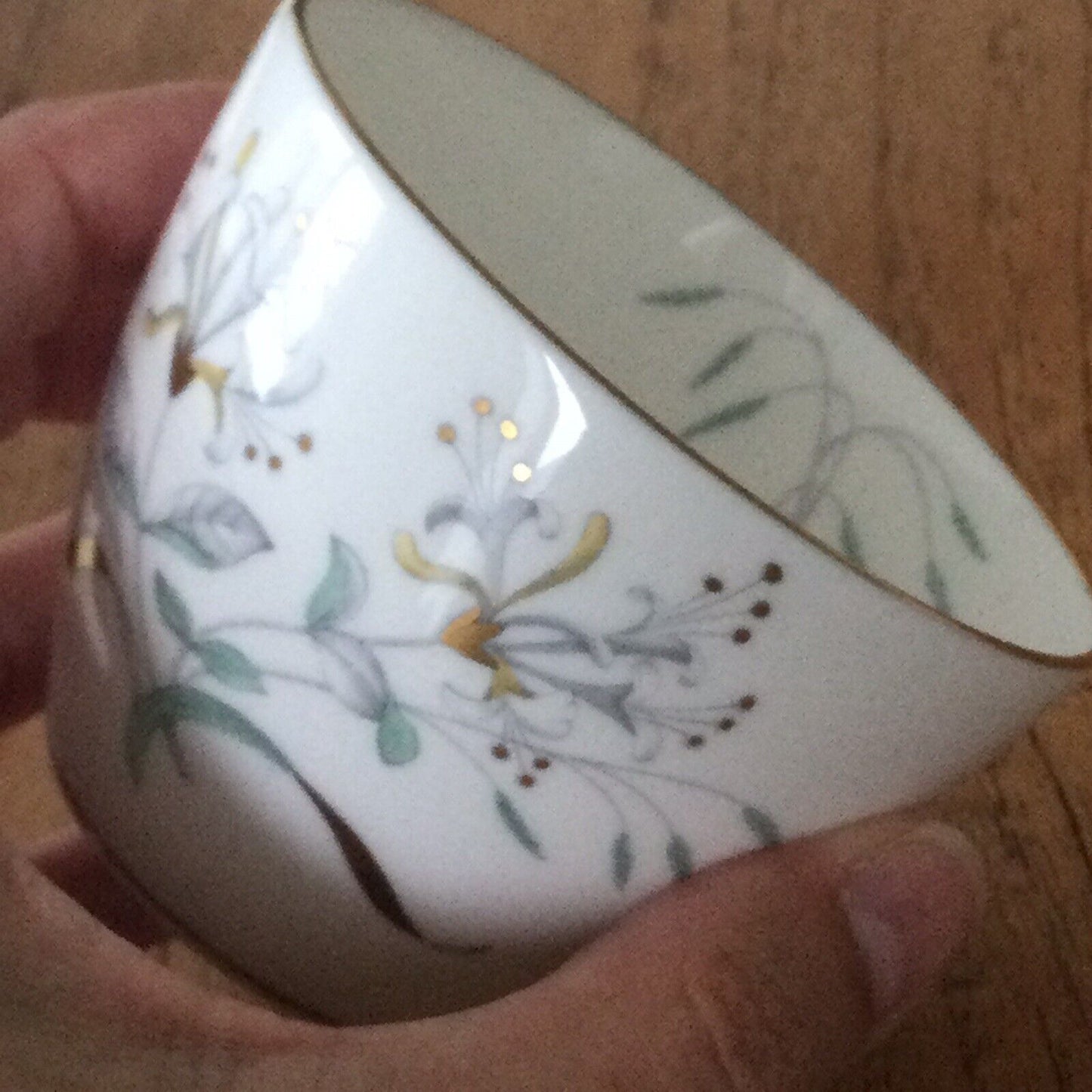 Vintage Wedgwood Honeysuckle Grey Sugar Bowl - Botanical Design - Pretty - White, Grey And Duck Egg Blue