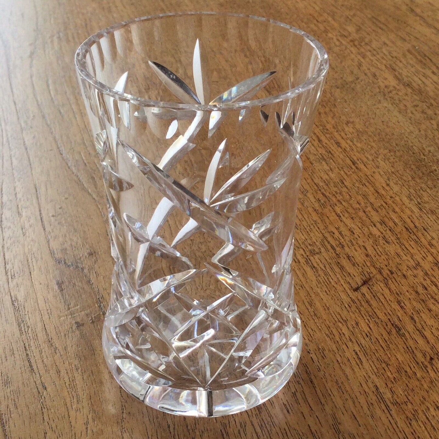 Pretty cut glass posy vase slightly flared decorative edge 11cm small flower vase