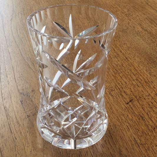 Pretty cut glass posy vase slightly flared decorative edge 11cm small flower vase