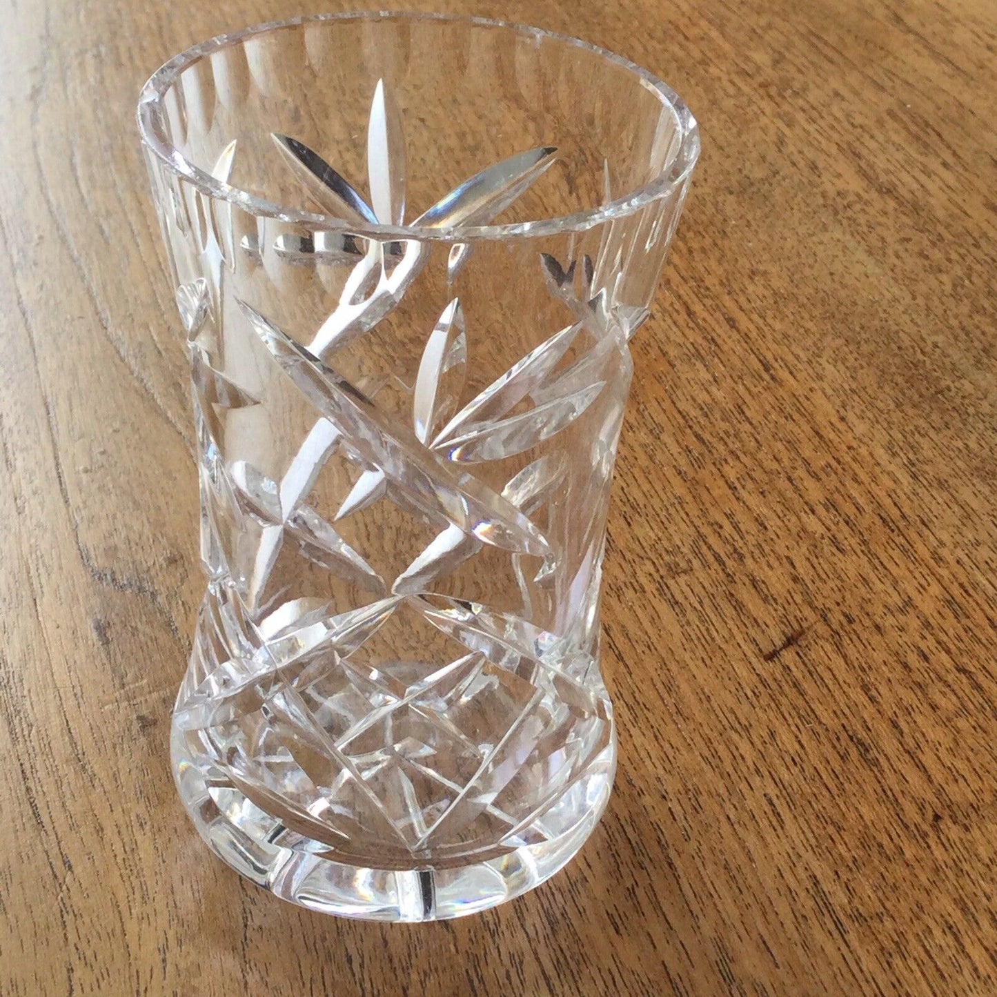 Pretty cut glass posy vase slightly flared decorative edge 11cm small flower vase