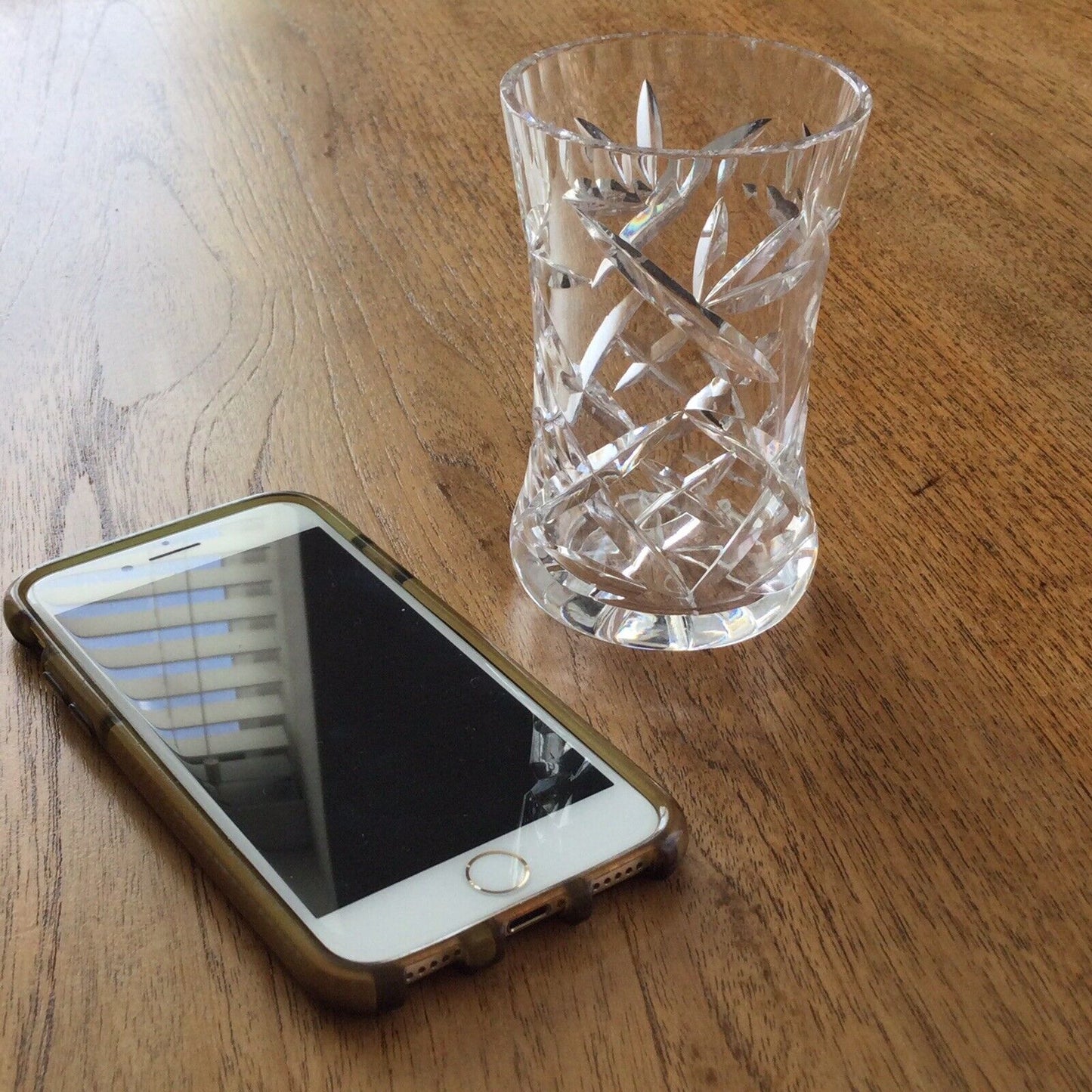 Pretty cut glass posy vase slightly flared decorative edge 11cm small flower vase