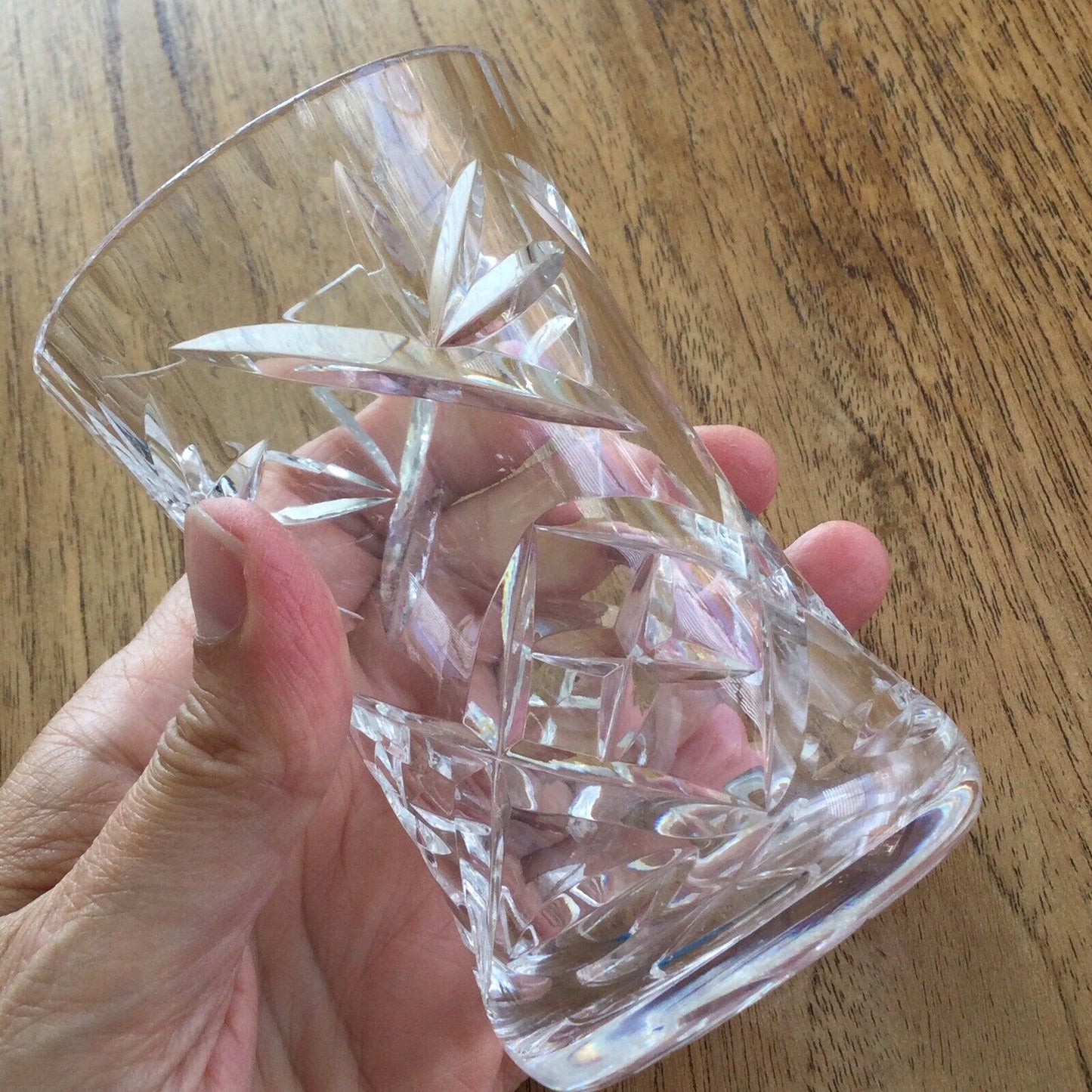 Pretty cut glass posy vase slightly flared decorative edge 11cm small flower vase