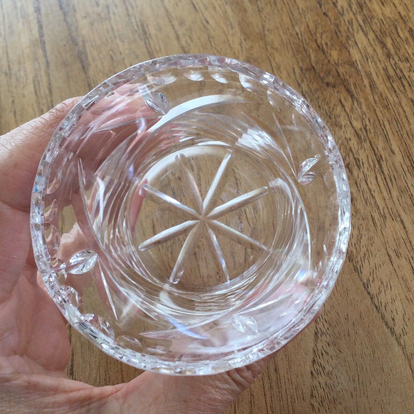 Pretty cut glass posy vase slightly flared decorative edge 11cm small flower vase