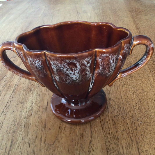 Vintage Kernewek Cornwall Brown Mantle Vase Handled Retro Autumn Decor Autumnal Planter