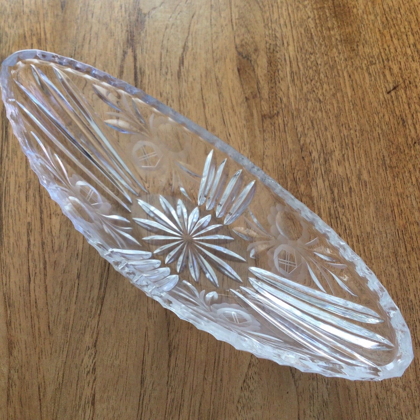 Vintage Etched Glass Mantle Vase / Flower Bowl / Basket - Narrow 27x10cm - Retro Deco