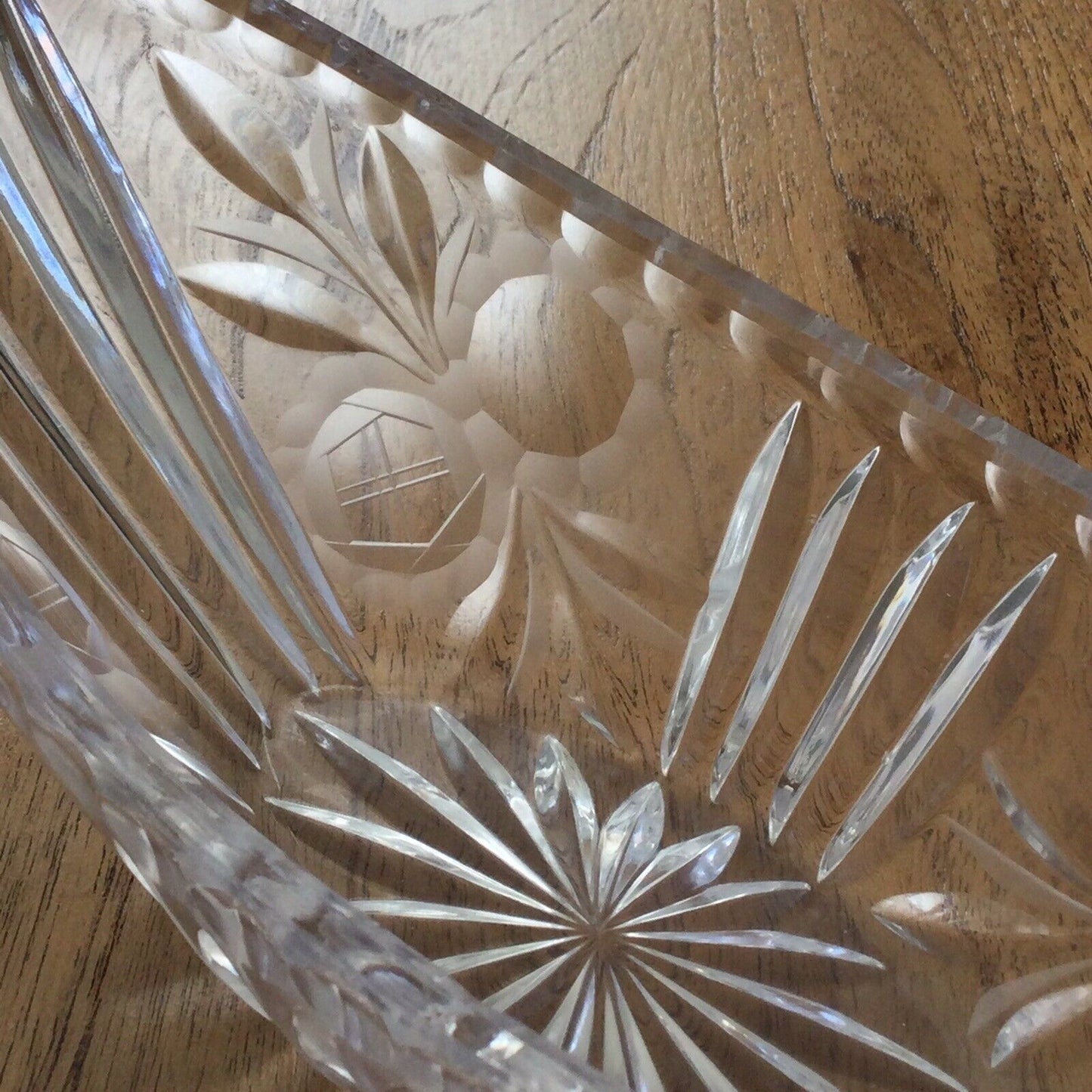 Vintage Etched Glass Mantle Vase / Flower Bowl / Basket - Narrow 27x10cm - Retro Deco