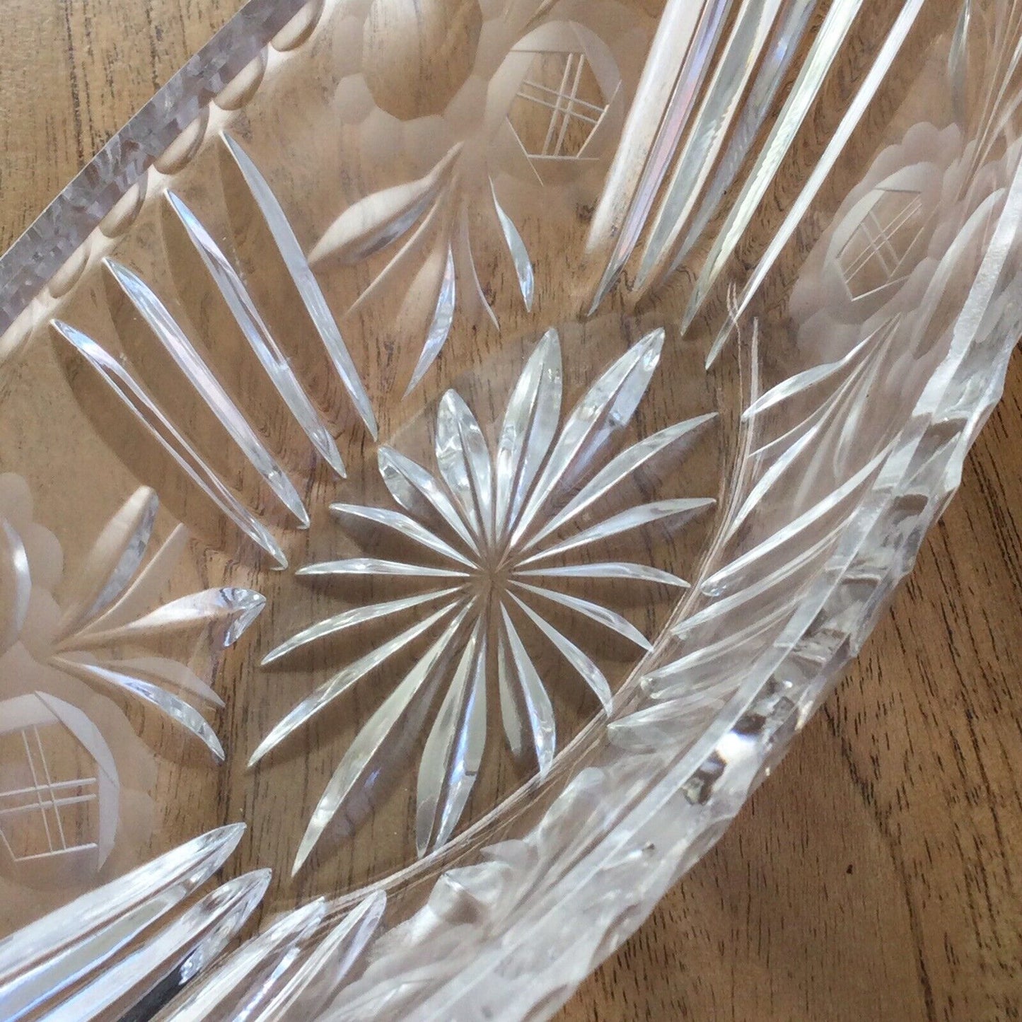 Vintage Etched Glass Mantle Vase / Flower Bowl / Basket - Narrow 27x10cm - Retro Deco