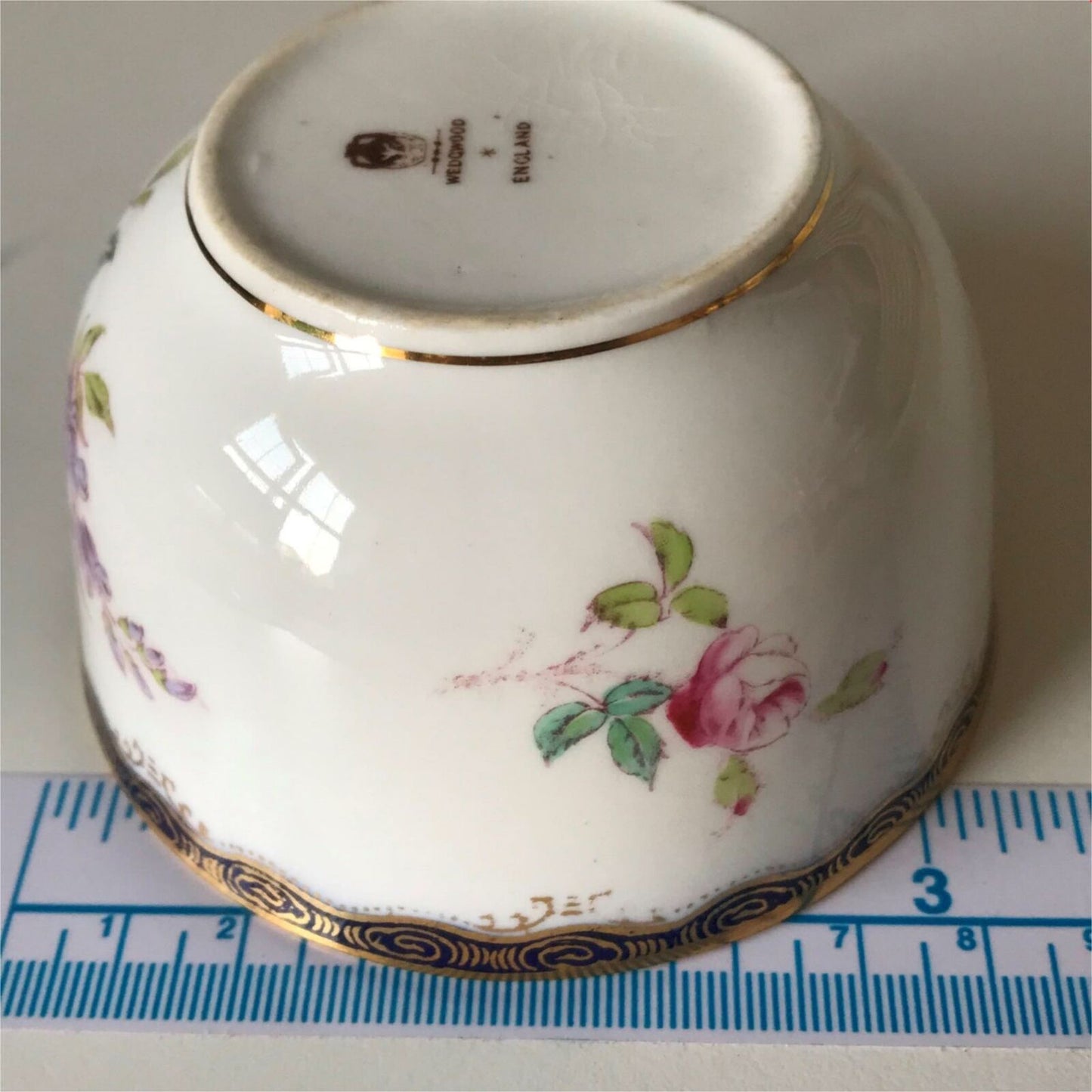 Antique Wedgwood China Cup - Blue And Gold Rim With Floral Sprays - Ornate Handle - Cabinet Ware