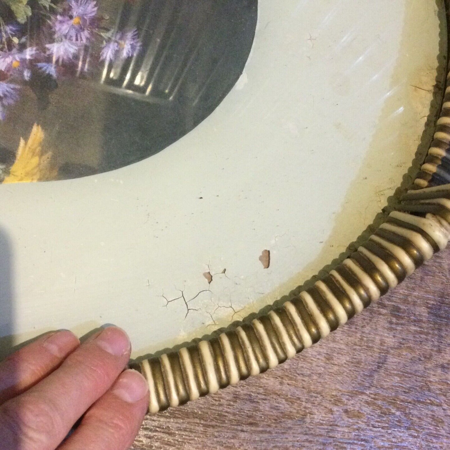 Vintage Retro c1960s Plastic Woven Tray Oval Floral Centre Kitsch Multicoloured.
