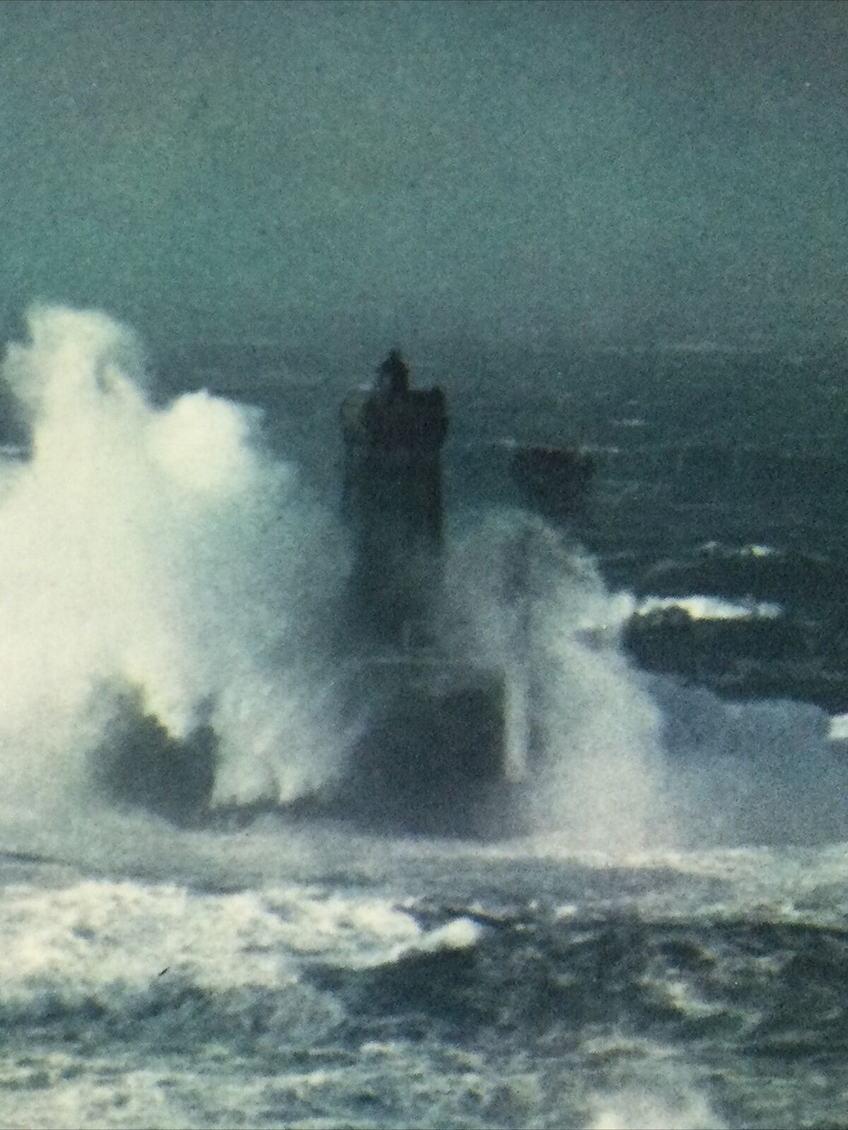 Vintage Postcard - Mexichrome - Brittany Lighthouse - Stormy Sea Crashing Waves - Iris Jos