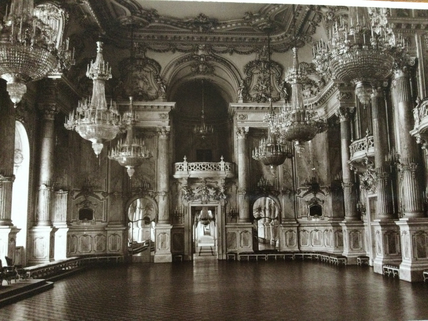 Vintage 1930s postcard Royal Palace Marble room BUDAPEST HUNGARY October 1934 b&w photo unposted