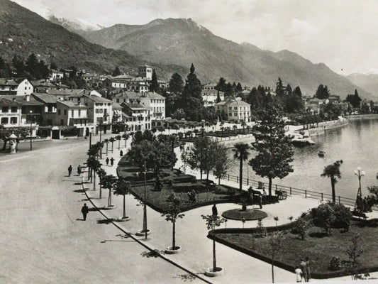 Vintage 1930s postcard b&w photo Locarno Muralto Lungolago Guiseppe Motta Switzerland