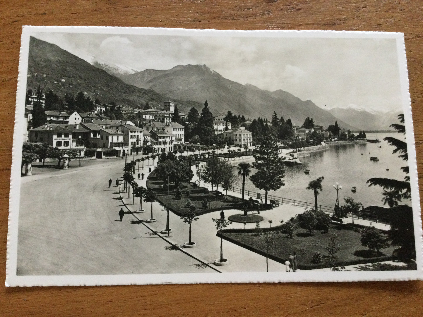 Vintage 1930s postcard b&w photo Locarno Muralto Lungolago Guiseppe Motta Switzerland