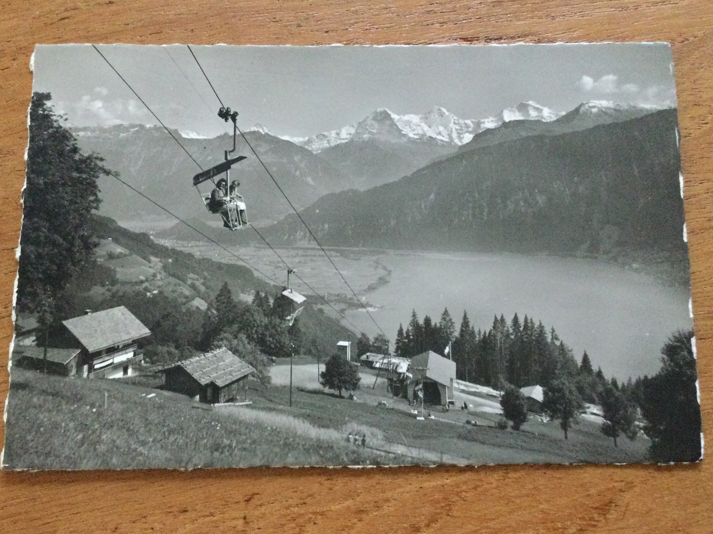 Vintage 1930s postcard b&w sportbahn Beatenberg Niederhorn SWITZERLAND ski lifts cable cars