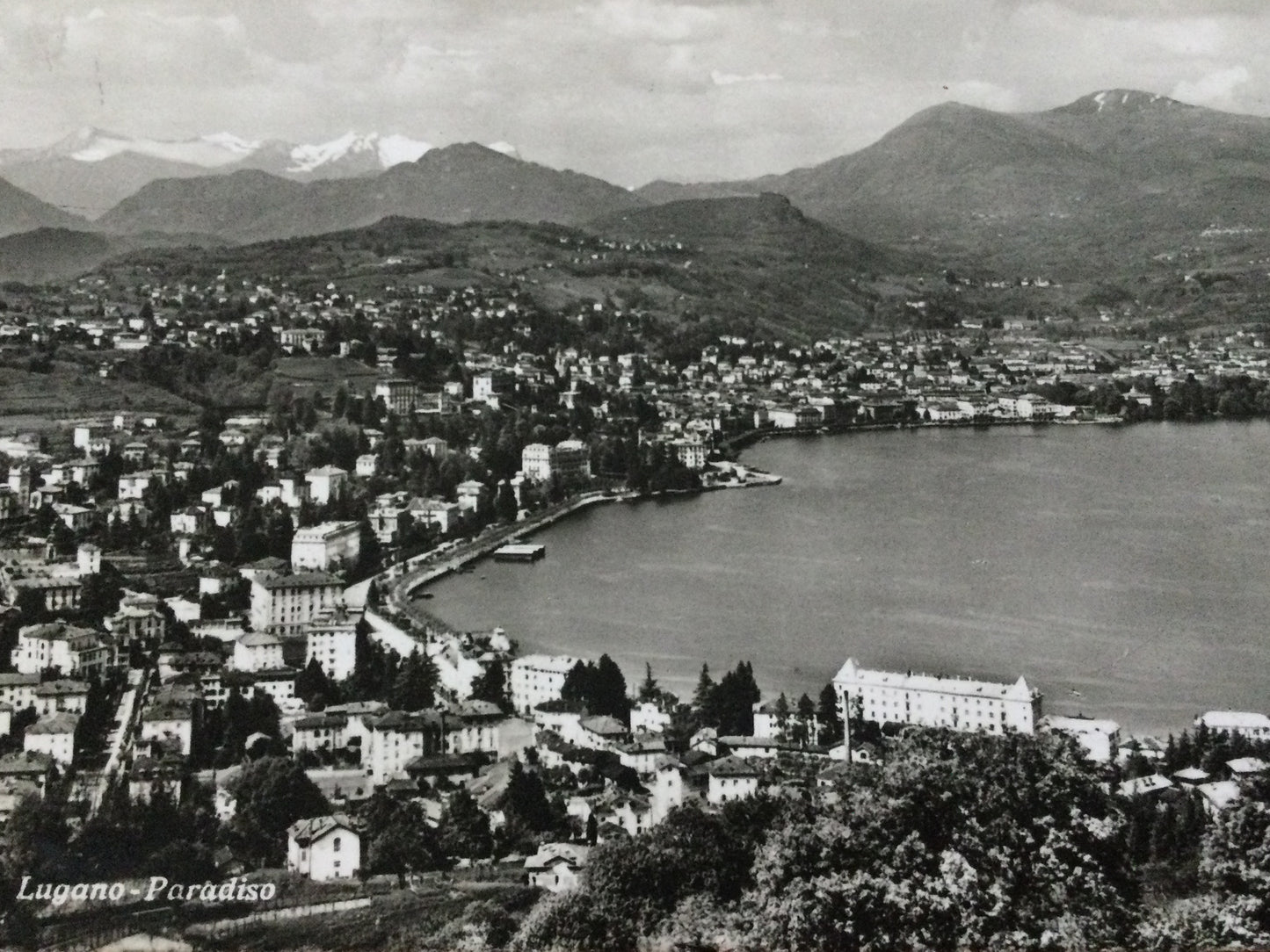 Vintage 1930s postcard b&w Paradiso Lake Lugano SWITZERLAND