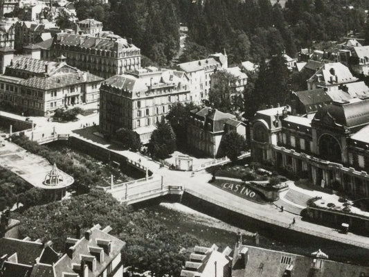 Vintage 1930s postcard b&w La Bourboule Rocher des Fees Fairy Rock Dordogne FRANCE town view