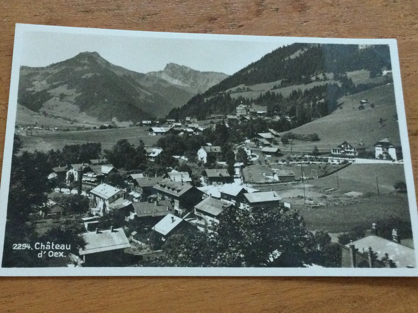 Vintage 1930s postcard b&w Chateau d'Oex SWITZERLAND view of village August 1933