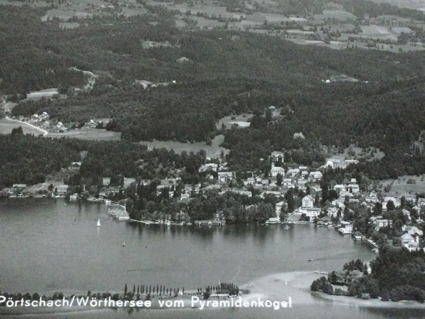 Vintage 1930s postcard b&w Portschach Worthersee from Pyramidenkogel Carinthia AUSTRIA