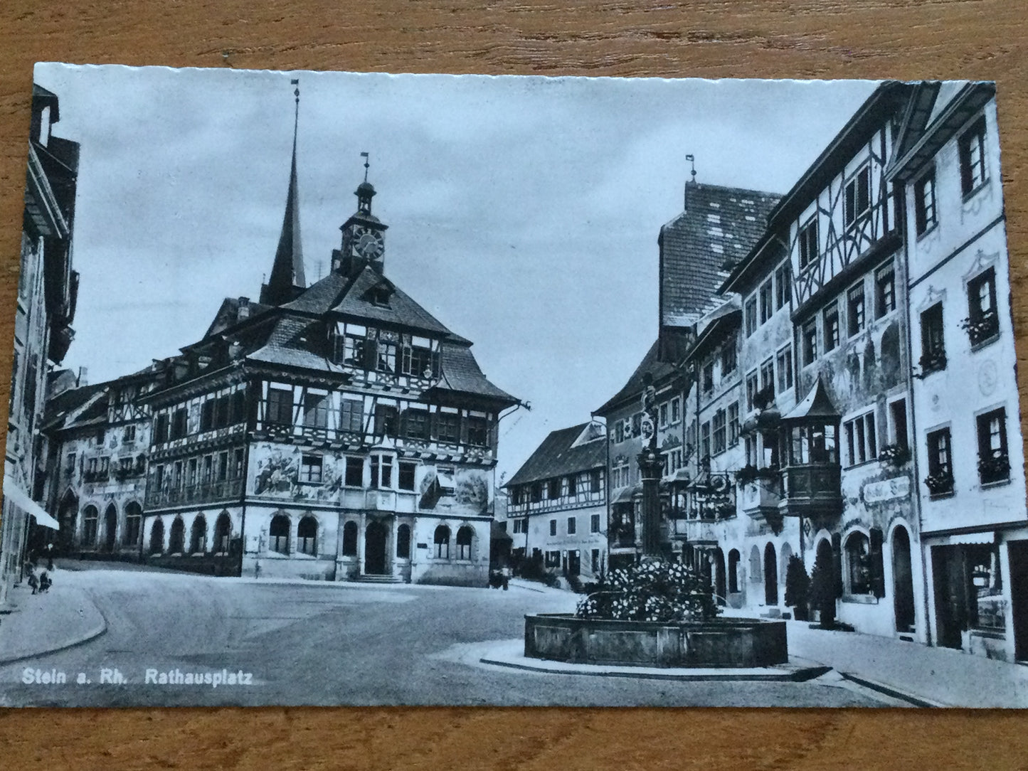 Vintage 1930s postcard b&w Rathausplatz Stein Am Rhein SWITZERLAND timbered buildings