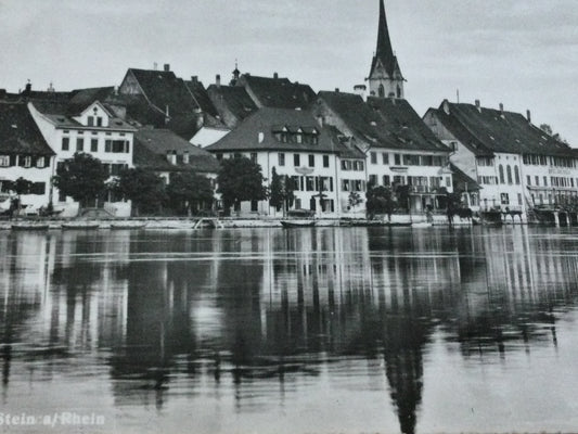 Vintage 1930s postcard b&w Stein Am Rhein SWITZERLAND view of lake and town