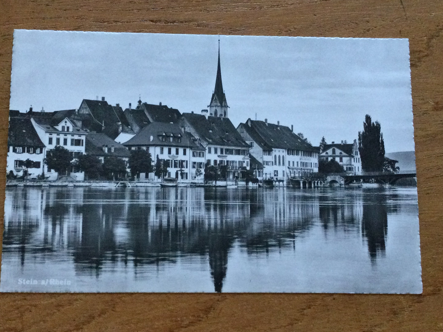 Vintage 1930s postcard b&w Stein Am Rhein SWITZERLAND view of lake and town