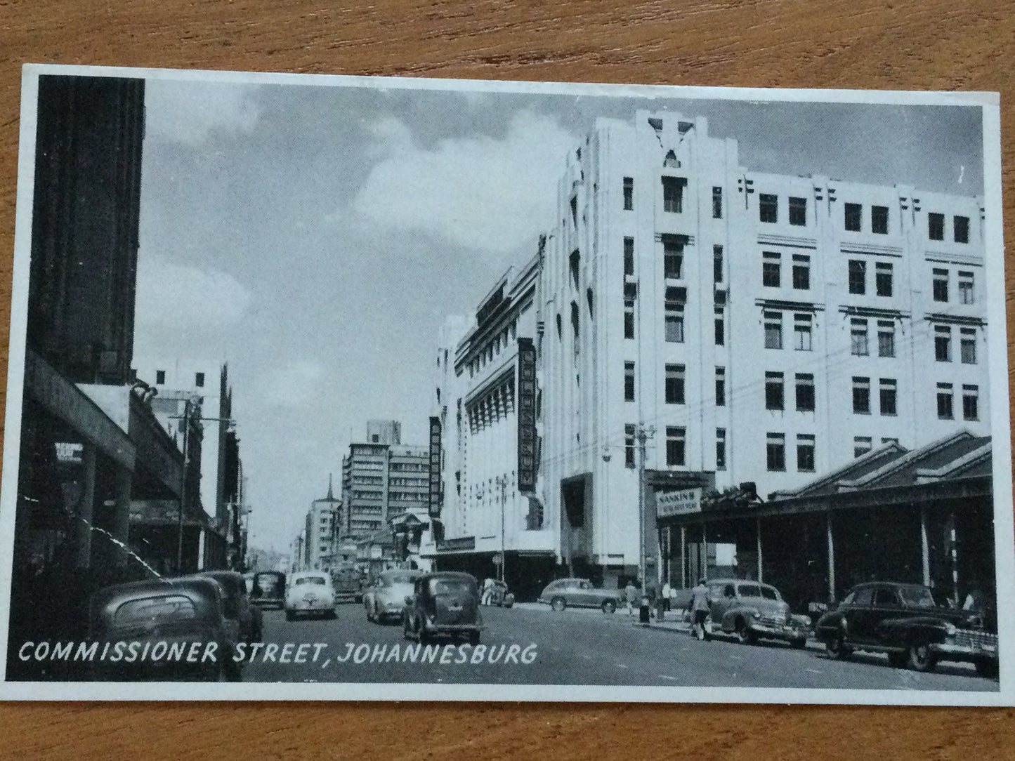 Vintage 1930s postcard b&w Commissioner Street Johannesburg SOUTH AFRICA Art  Deco buildings