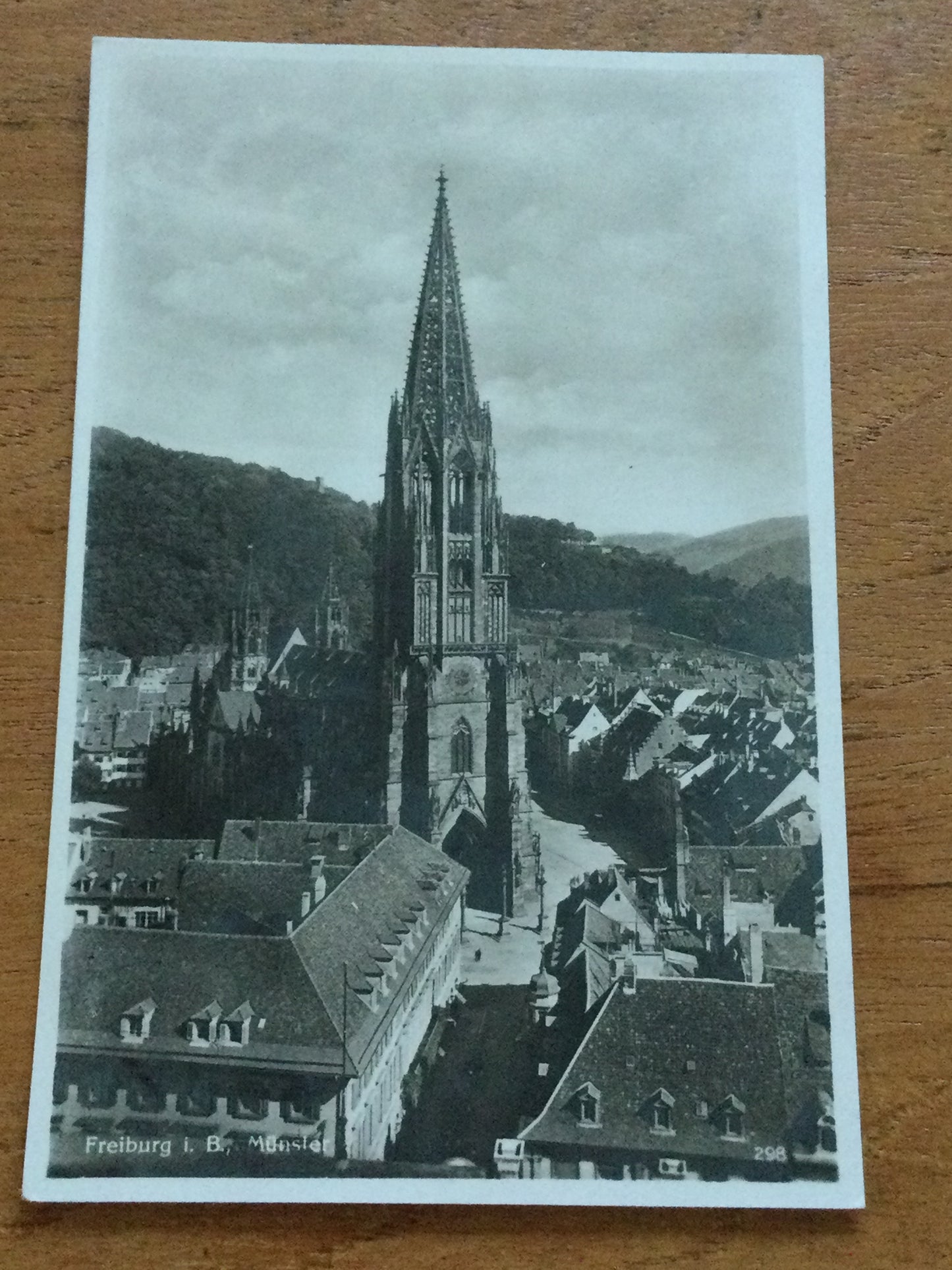 Vintage 1930s postcard b&w Freiburg im Breisgau GERMANY view of church and rooftops