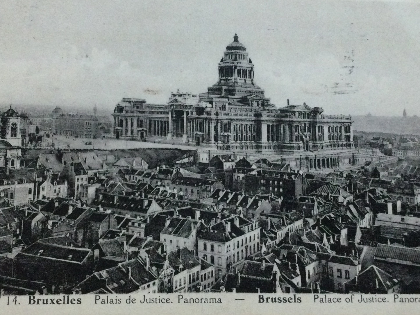 Vintage 1930s postcard Brussels BELGIUM b&w photo Palais de Justice palace panoramic view sent 1937