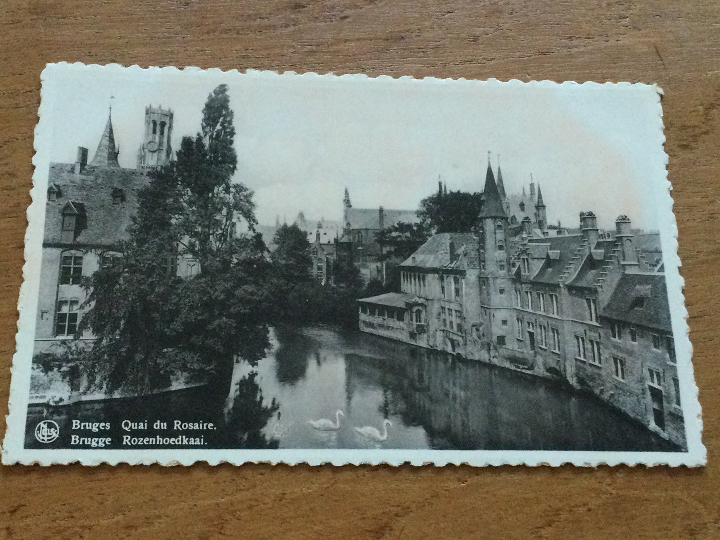 Vintage 1930s postcard Bruges BELGIUM b&w photo Quai de Rosaire Rozenhoedkaai