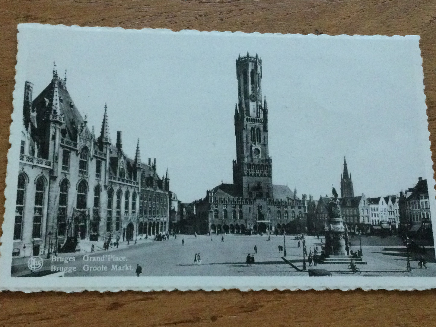 Vintage 1930s postcard Bruges BELGIUM b&w photo Grand Place Groote Markt Market Square