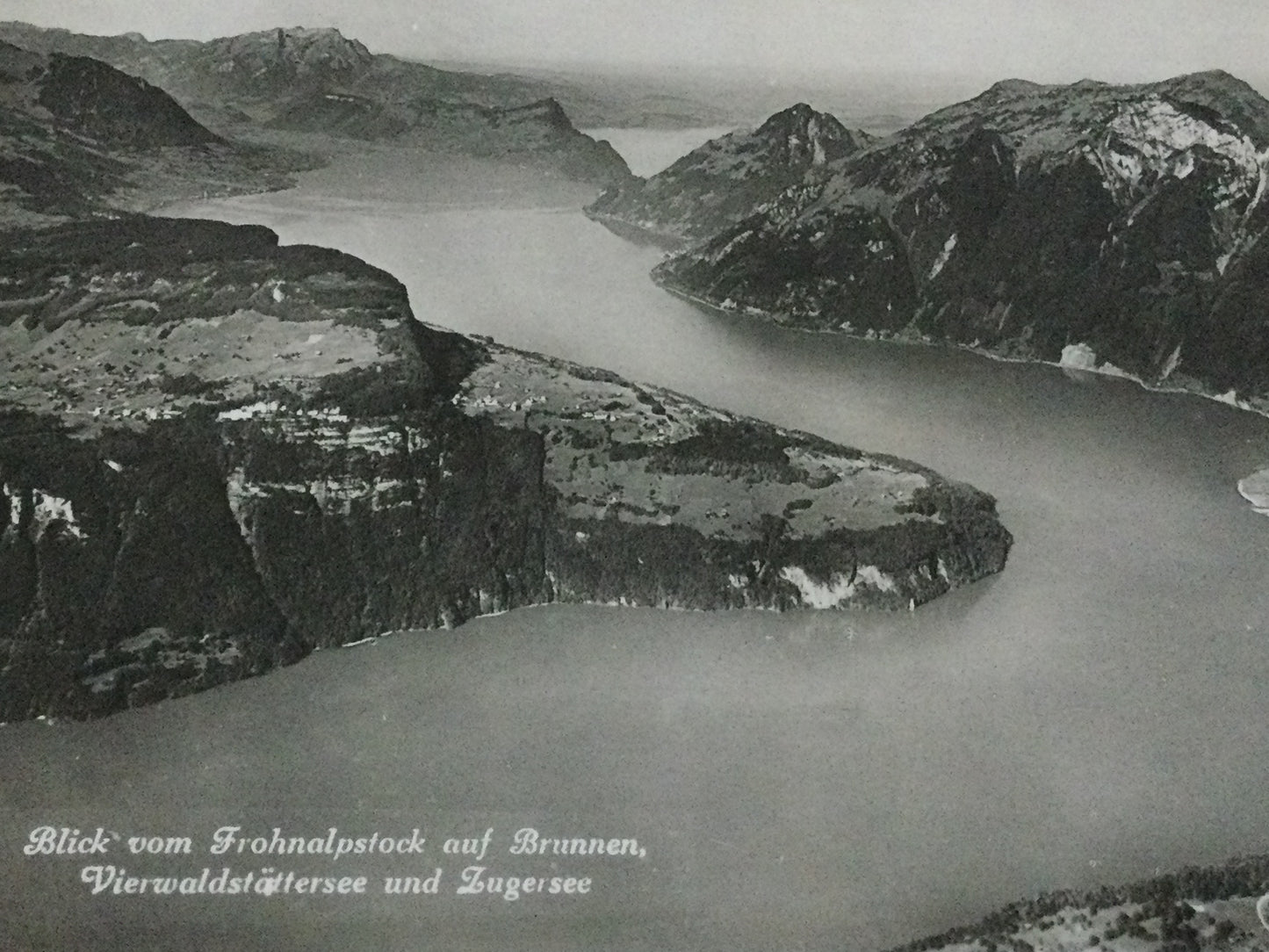 Vintage 1930s postcard b&w View from Frohnalpstock to Brunnen SWITZERLAND Lake Lucerne and Lake Zug