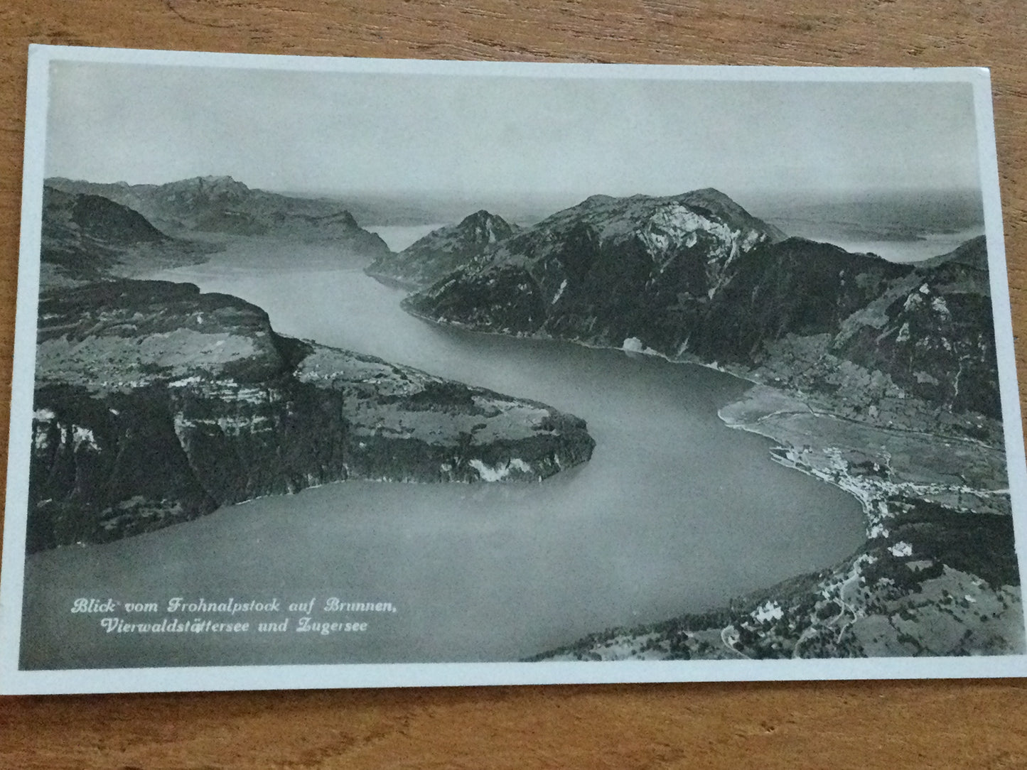 Vintage 1930s postcard b&w View from Frohnalpstock to Brunnen SWITZERLAND Lake Lucerne and Lake Zug