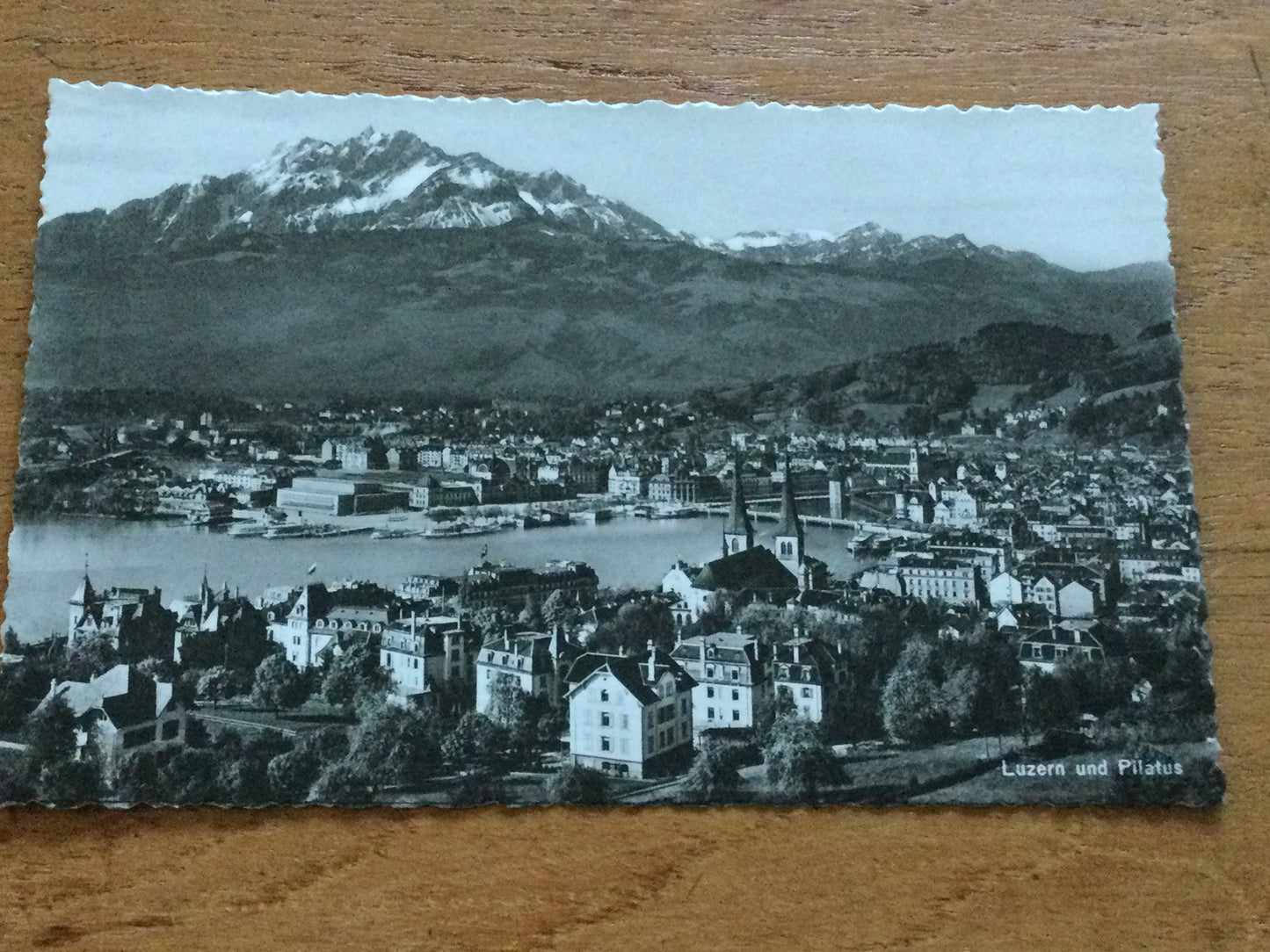 Vintage 1930s postcard b&w Lucerne Luzern and Mount Pilatus SWITZERLAND Lake Lucerne