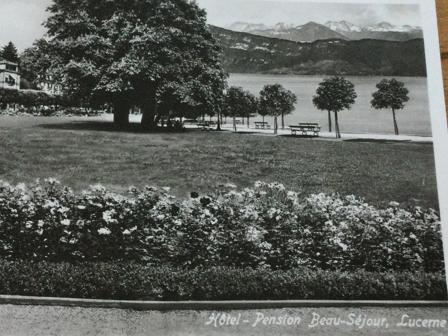 Vintage 1930s postcard b&w Lucerne Luzern Hotel Pension Beau-Sejour SWITZERLAND Lake Lucerne