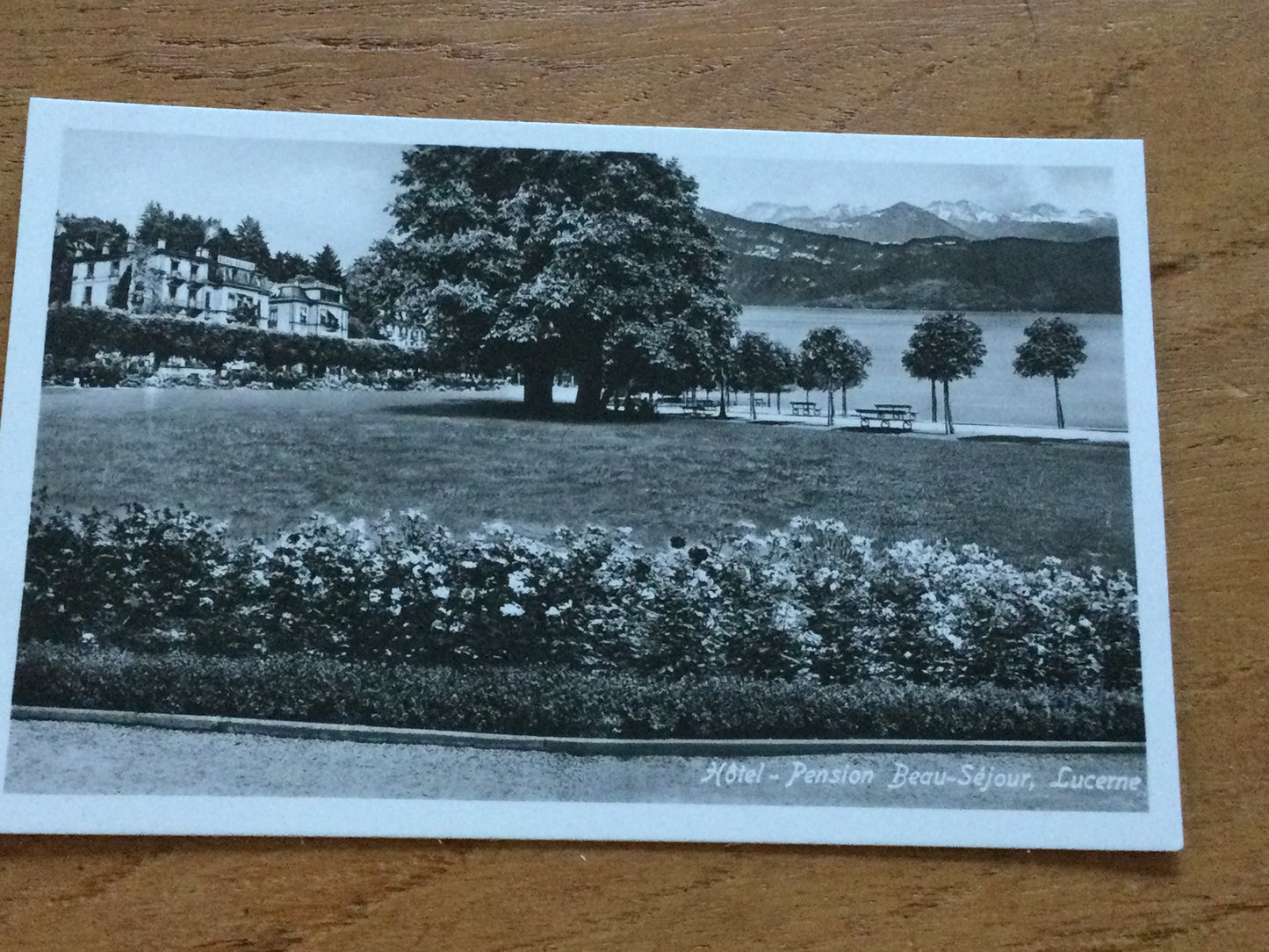 Vintage 1930s postcard b&w Lucerne Luzern Hotel Pension Beau-Sejour SWITZERLAND Lake Lucerne