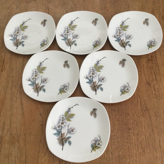 Midwinter Orchard Blossom Fashion Shape Stylecraft set of 6 6" side plates / b&b plates 1960s retro