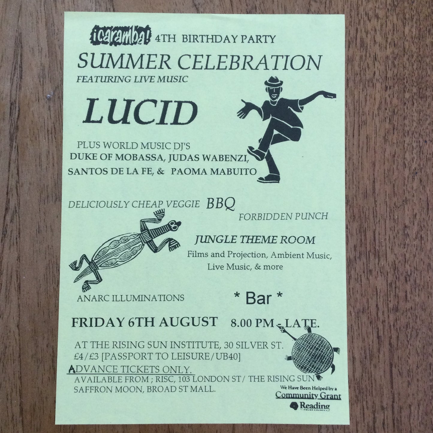 Caramba! Reading World Music Scene Memorabilia. 1990s 90s A5 Flyer Summer Celebration Lucid