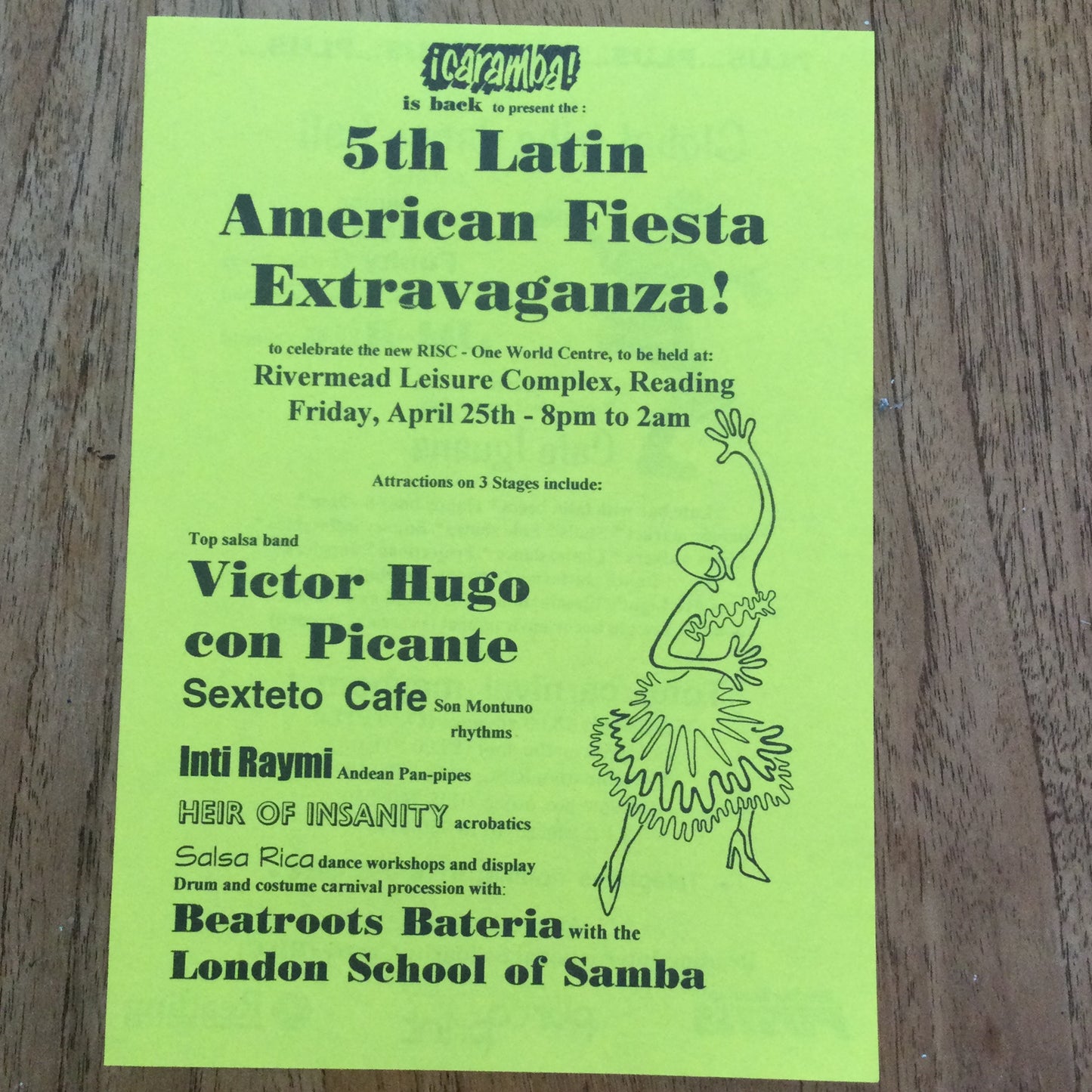 Caramba! Reading World Music Scene Memorabilia. 1990s 90s A5 Flyer 5th Latin American Fiesta Extravaganza