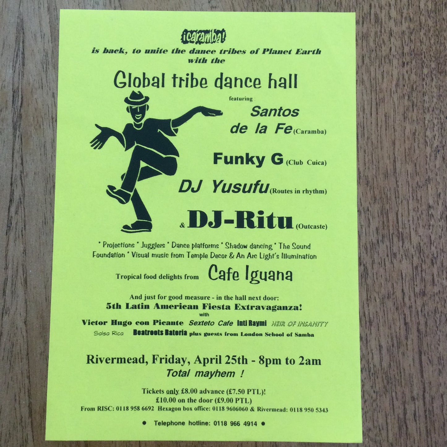 Caramba! Reading World Music Scene Memorabilia. 1990s 90s Flyer Global Tribe Dance Hall