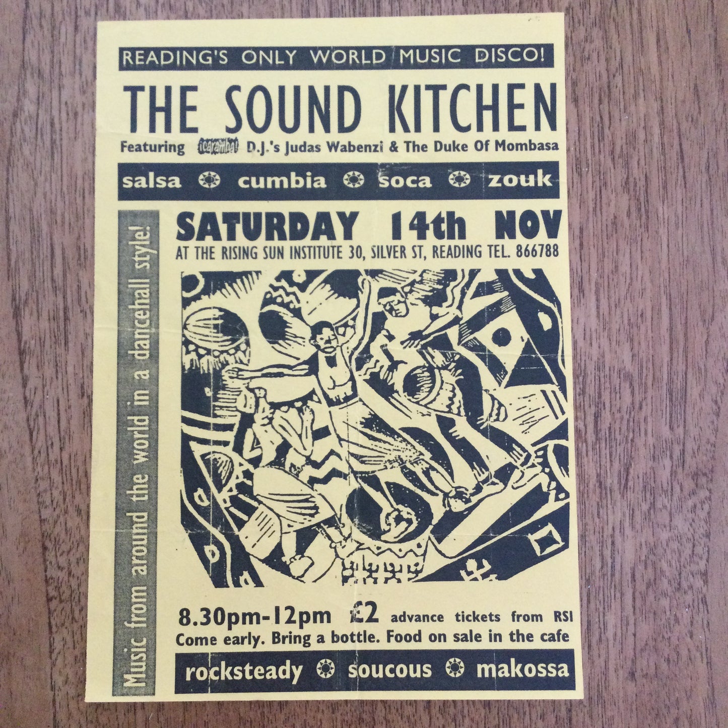 Caramba! Reading World Music Scene Memorabilia. 1990s 90s A5 Flyer. The Sound Kitchen The Duke Of Mombasa