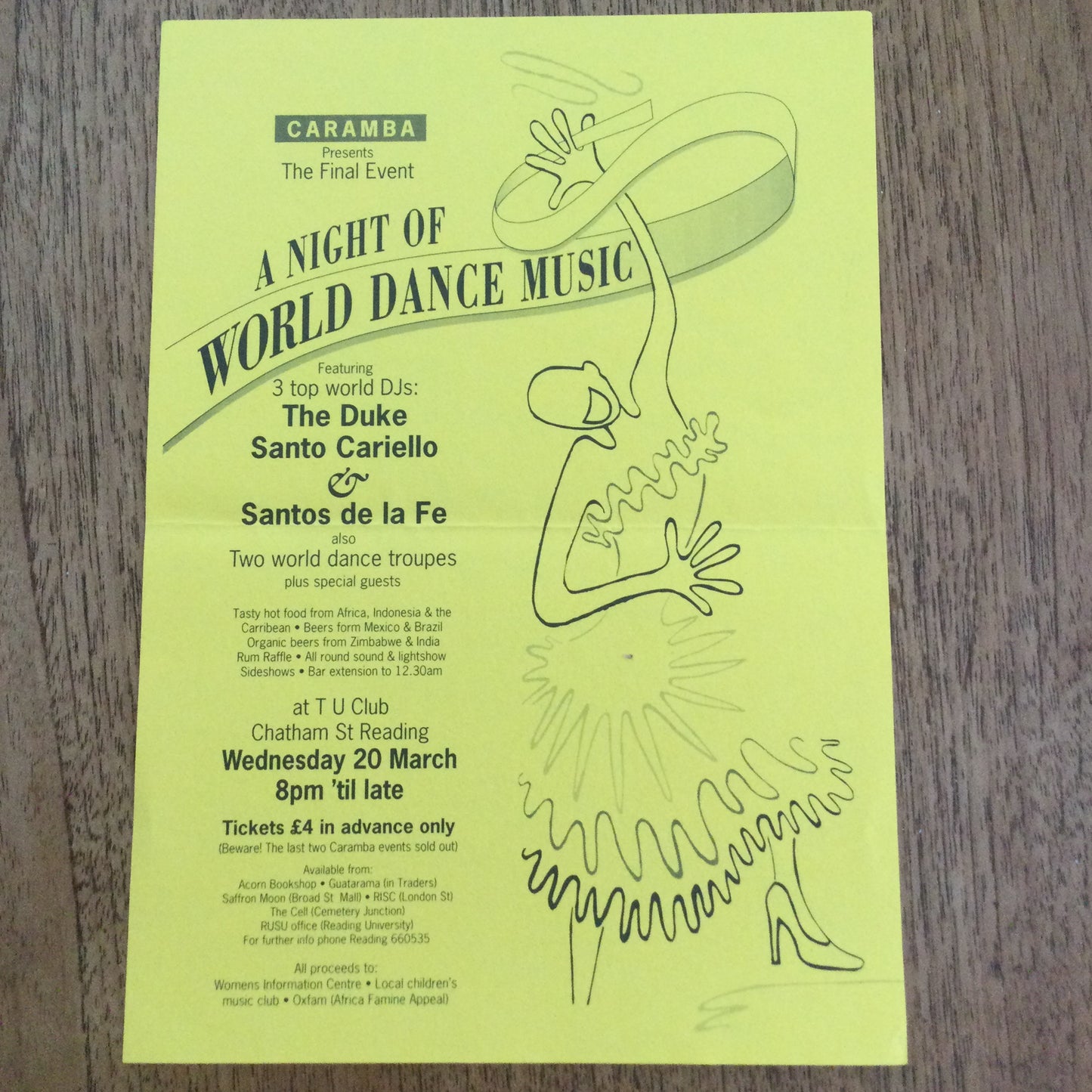 Caramba! Reading World Music Scene Memorabilia. 1990s 90s A5 Flyer The Final Event A Night Of World Dance Music