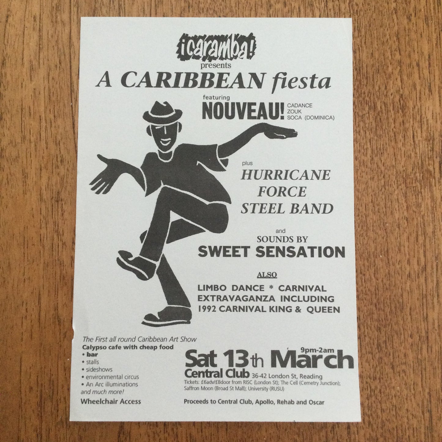 Caramba! Reading World Music Scene Memorabilia. 1990s 90s A5 Flyer Caribbean Fiesta Nouveau!